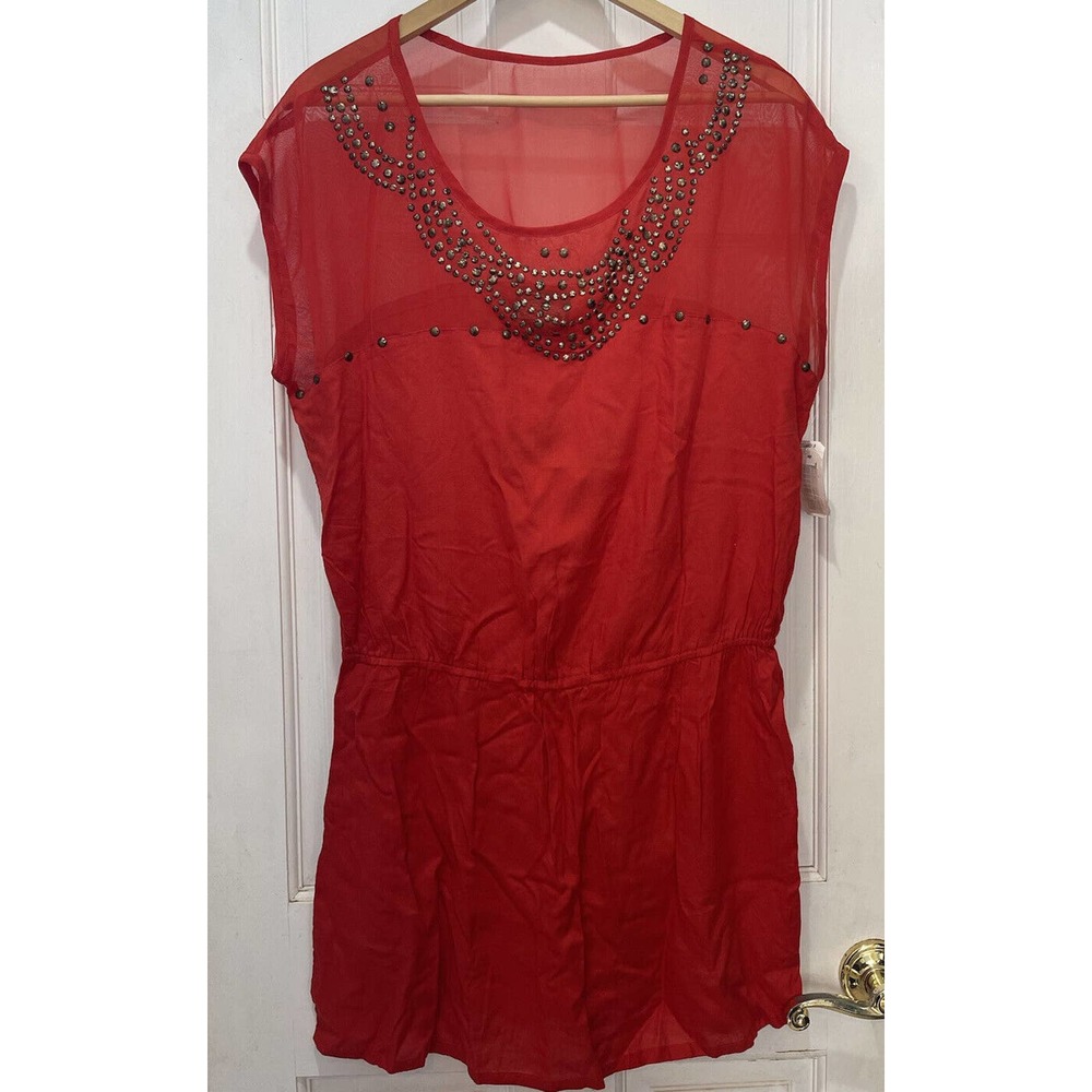 Angie Red Elastic Waist Short Sleeve Cover Up Dress Size Large New with Defects